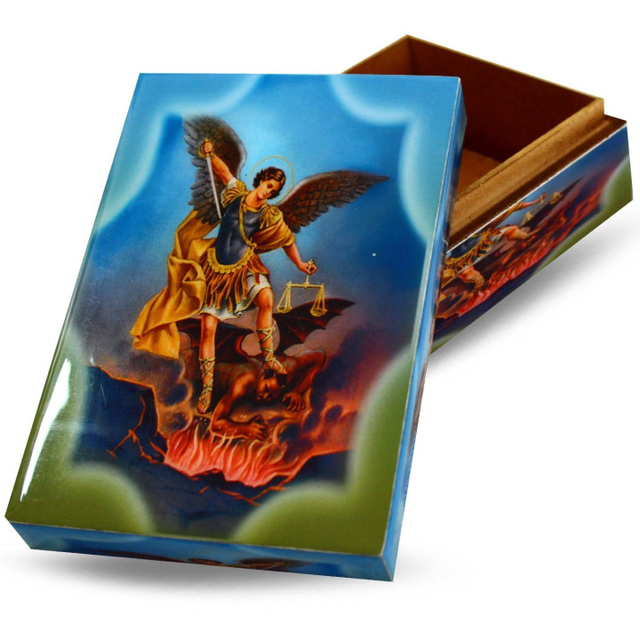 Boîte en Bois Arc Ange Michel 15x10cm