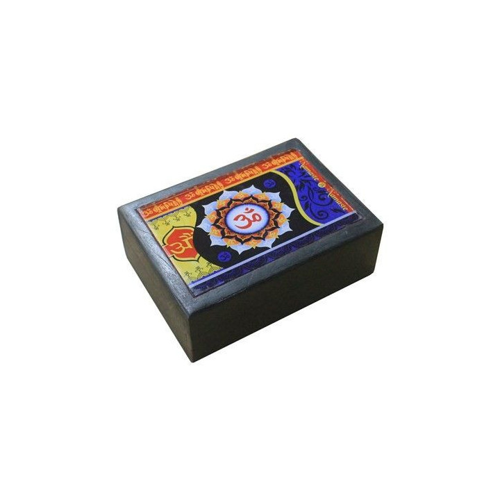 Caja Madera Negra Premium - Símbolo OM 17x12.5cm