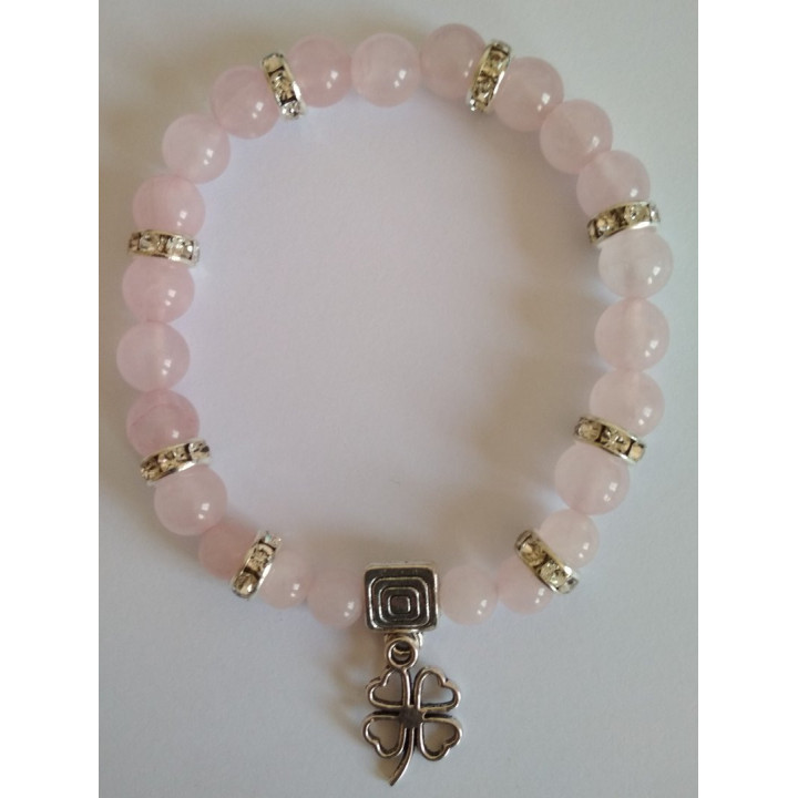 Pulsera Cuárcamo Rosa con Trébol - Suerte en el Amor