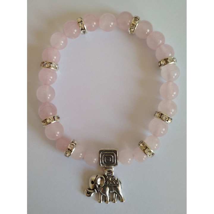 Pulsera Cuartz Rosa Con Elefante - Prosperidad en el Amor