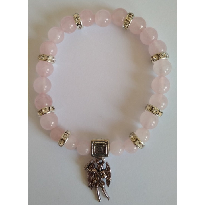 Pulsera Cuárcamo Rosa con San Miguel - Protección en el Amor