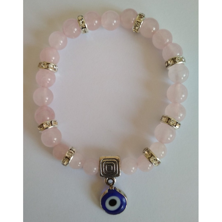 Pulsera Cuárcamo Rosa con Ojo de Turquía - Contra Envidia en el Amor