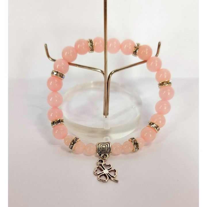 Pulsera Cuárcamo Rosa con Trébol - Suerte en el Amor