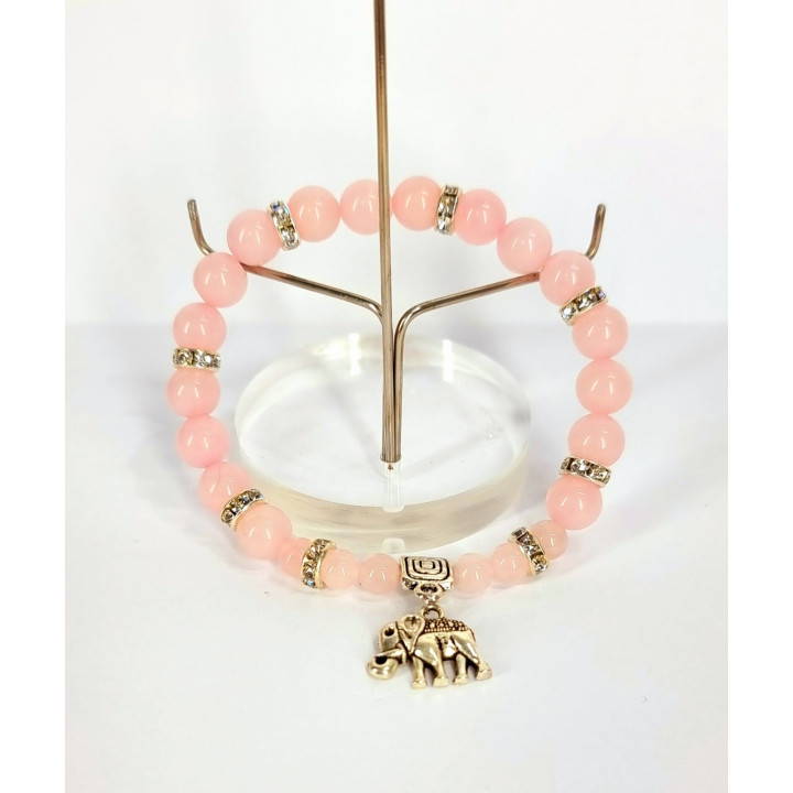 Pulsera Cuartz Rosa Con Elefante - Prosperidad en el Amor